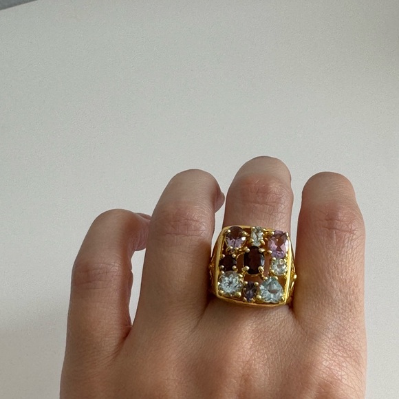 Sterling Silver & Gold Plate Multi Gemstone Ring Vintage Y2K - Picture 6 of 12